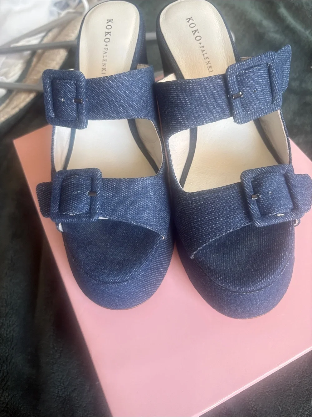 KOKO + PALENKI Downtown Denim Platform Heeled Sandals — Size 8